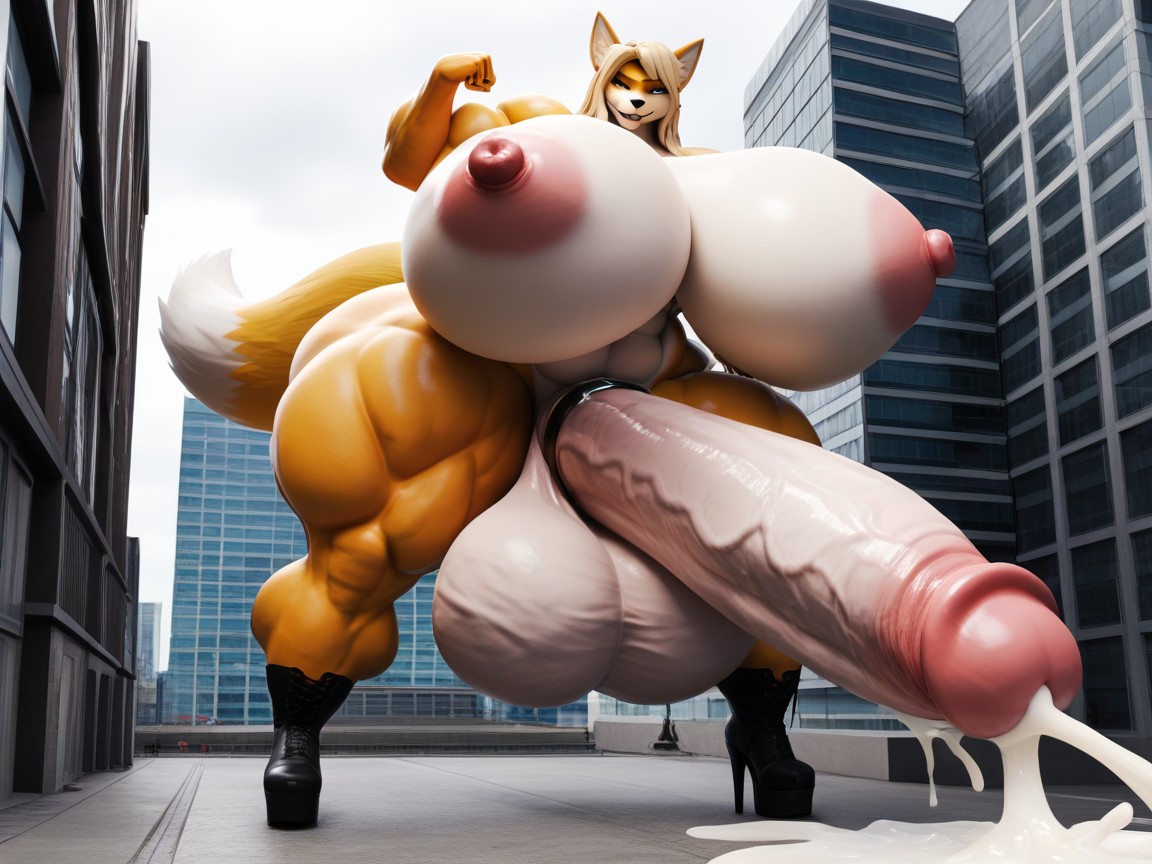 Futanari With Erect Penis, Hyper Muscle, Gigantic Furry AI Porn
