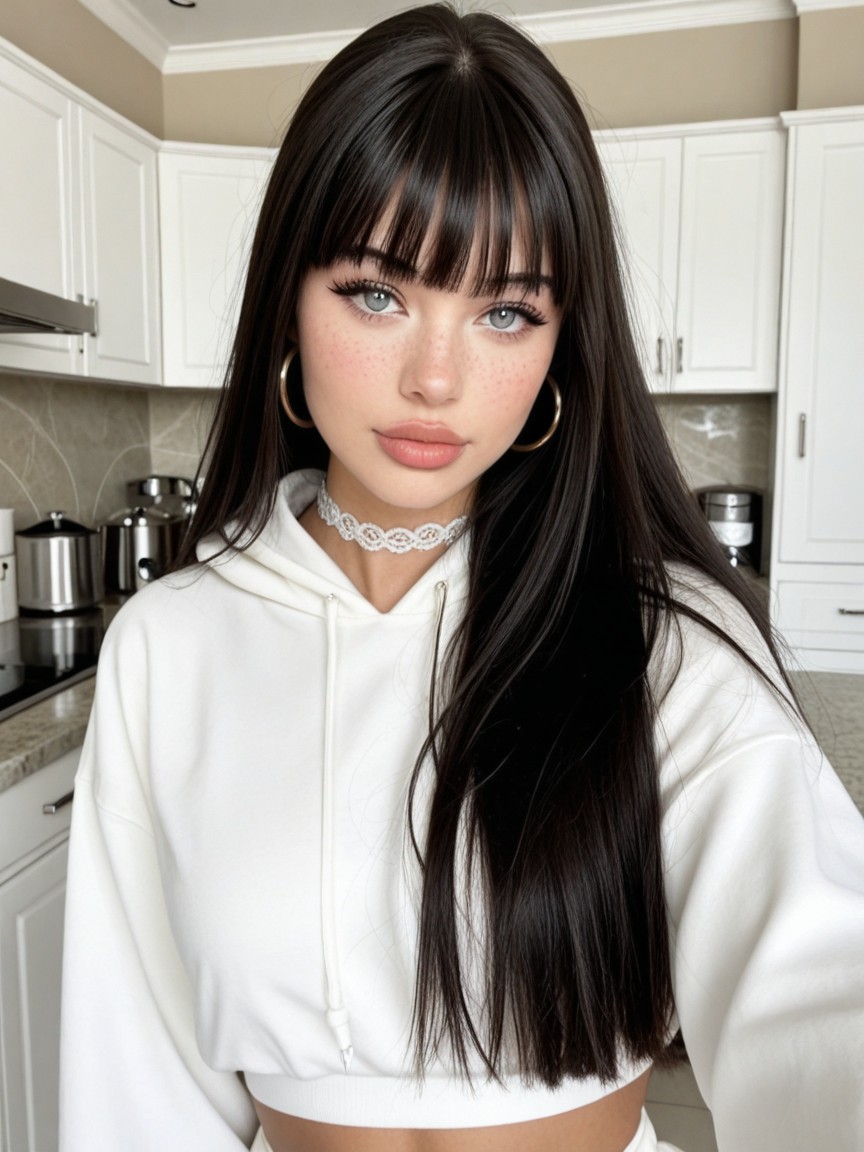 Bangs, Premium Influencer Aesthetic, Hyper Realistic Skin Texture AI Porn