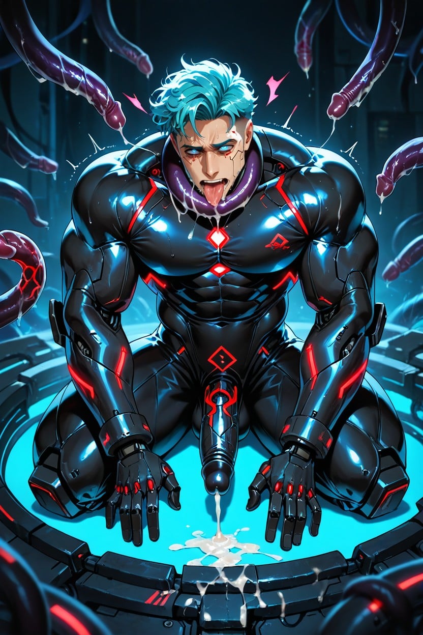Dim Lighting, Neon Glowing Tentacles, Legs Spread AI同性戀黃片