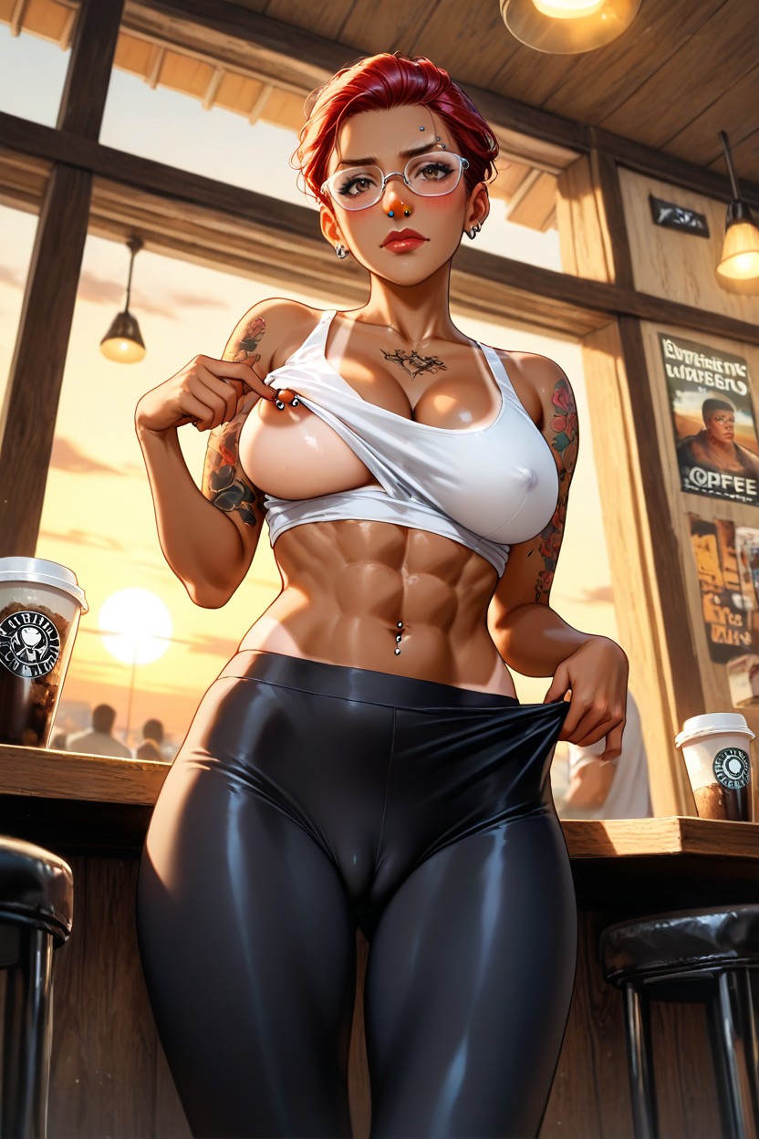 Looking At Viewer, Big White Frame Eyeglasses, Lifting Skirt Hentai AI Porn