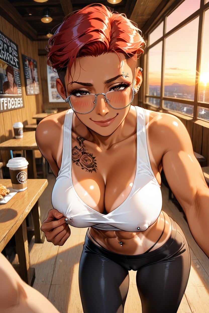 Eyebrow Piercing, Cleavage, Redhead Hentai AI Porn