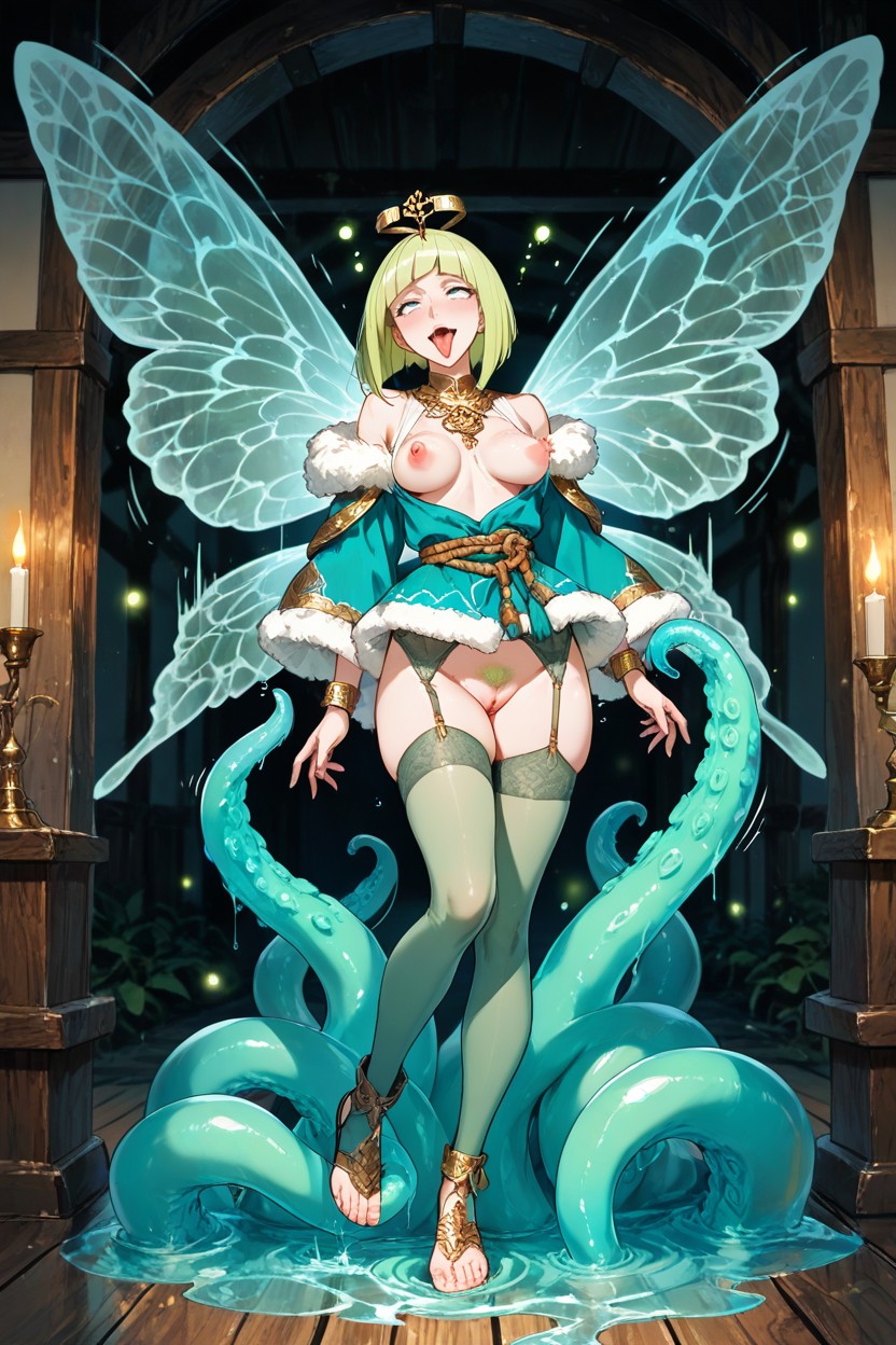 Pale Green Tights And Garter Belt, Small Breasts, Bouncing Breast Hentai AI Porn
