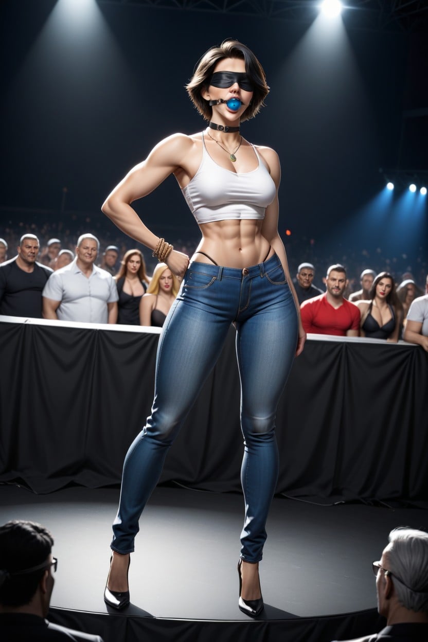 Low Waisted Jeans, Tank Top, Black Hair AI Porn