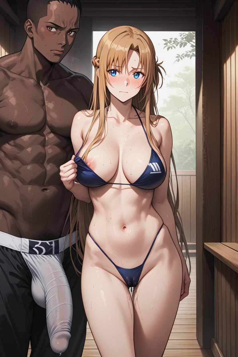 Long Cock Print In The Mans Slip, Background, Blue Eyes Hentai AI Porn
