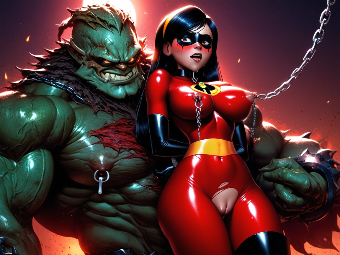 Red Incredibles Suit, Nipple Chain, Wasp Waist AI Porn