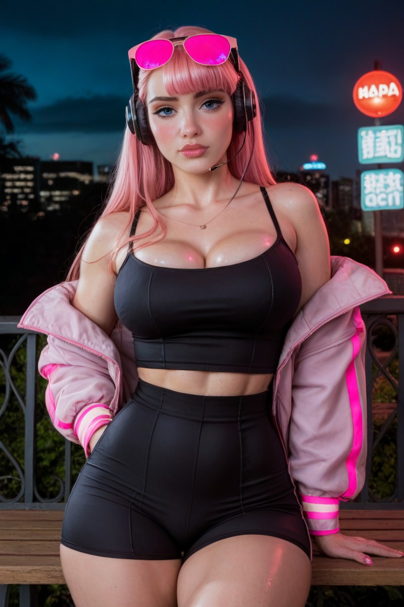 Baggy Jacket, Bubblegum Bubble In Mouth, Night Time AI Porn