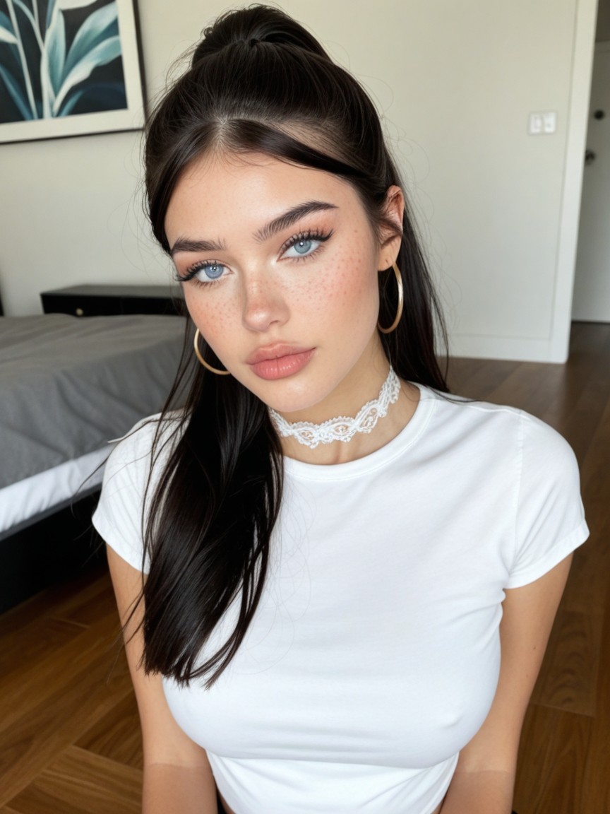 Sentada, Skin Pores Subtly Visible, Ultra Detailed Portrait Of A Beautiful Woman Porno IA