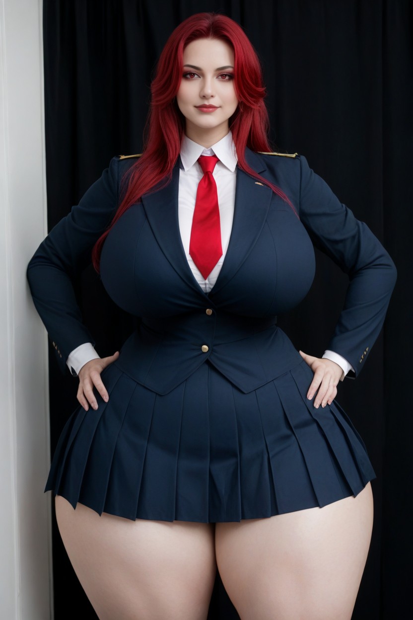 Gigantic Oversized Colossal Thighs, Eyes Wide Open, Arms On Hips AI Porn