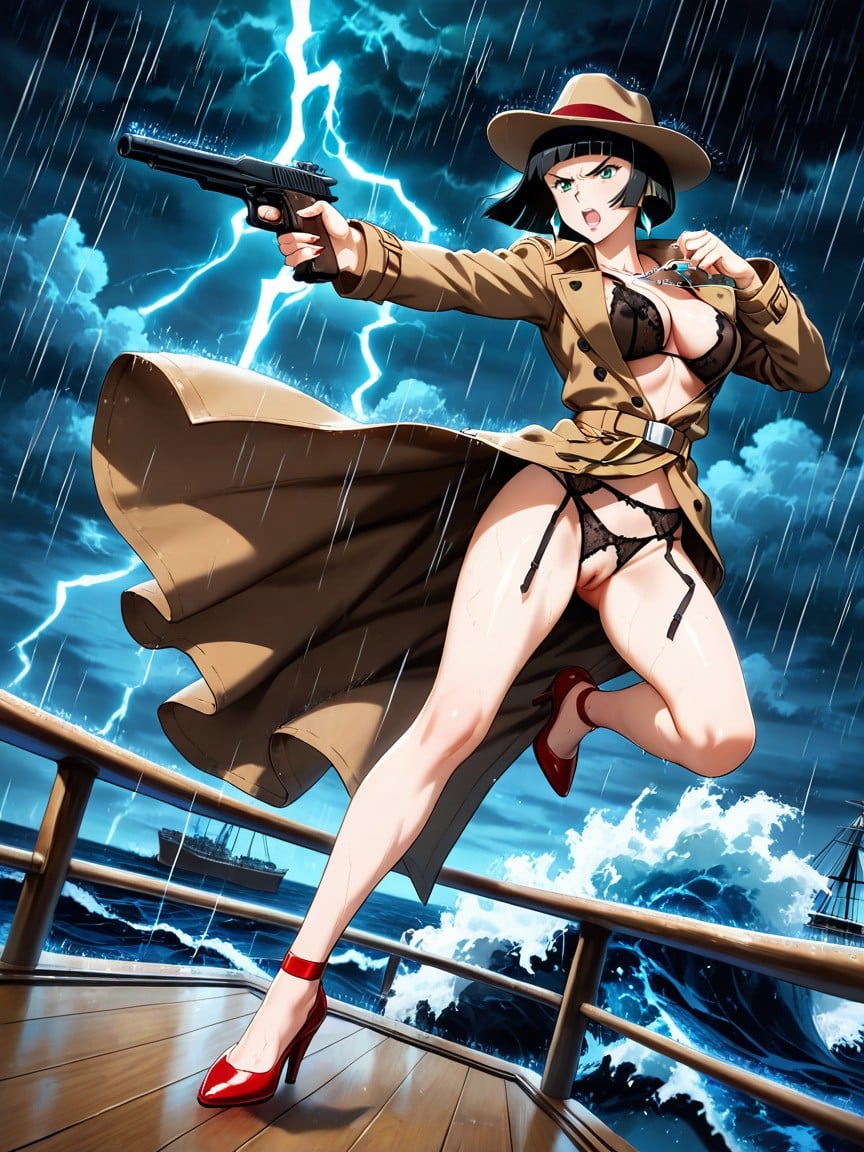 Big Soft Green Eyes, Bobcut, Pussy Visible Hentai AI Porn
