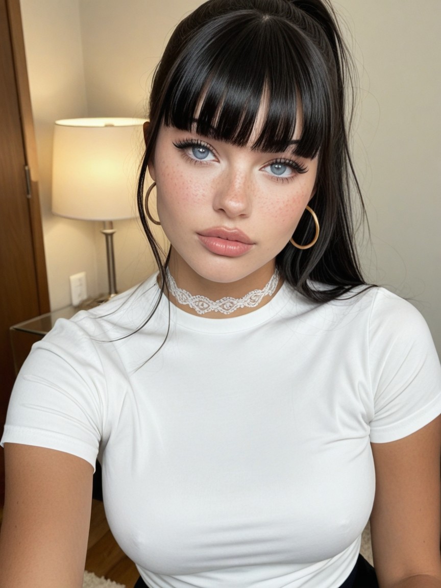 Long Black Hair In High Ponytail, Sitting Down, Ultra Realistic Eyes With Reflections AI Porn