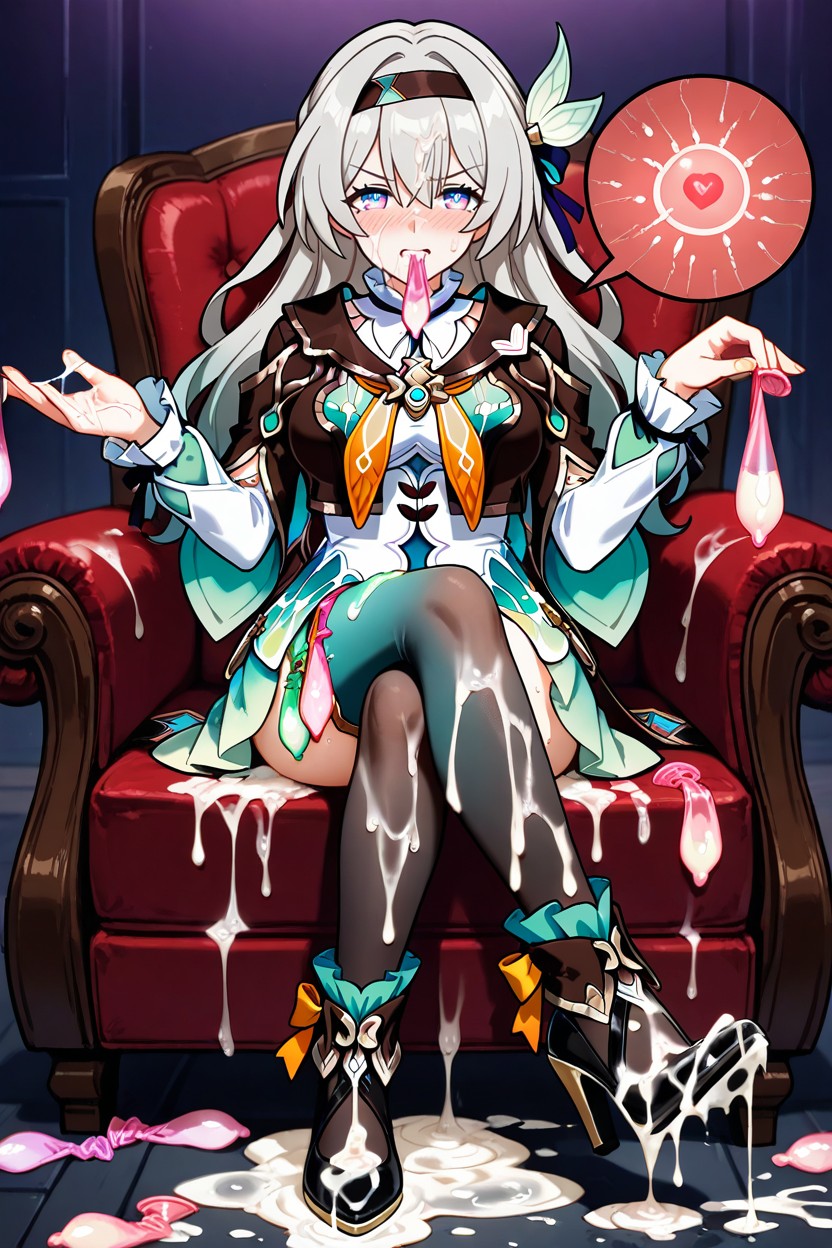 Legs Crossed, Used Condom, Cum On Face Hentai AI Porn
