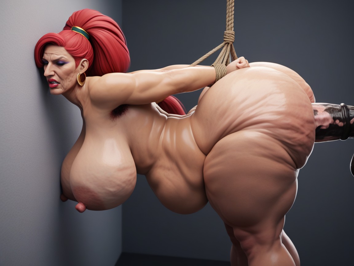 Huge Black Monster Cock Thrusted Into Her Puffy Anus, Giant Hangers, Face Is Visible AI Porn