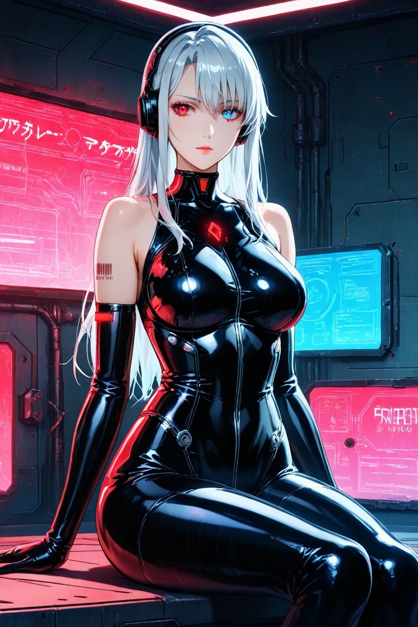 Long_hair, Floating Glowing Holograms, Illustration Hentai AI Porn