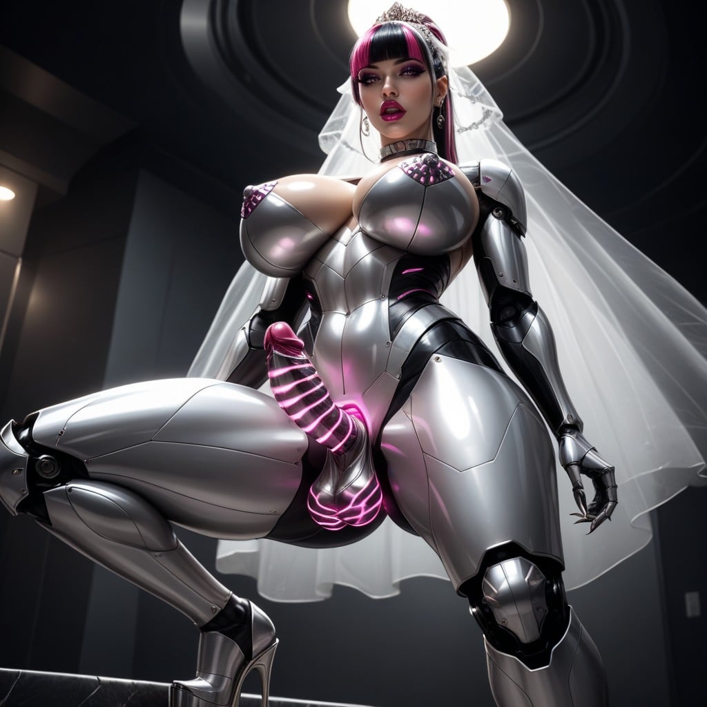 From Head To Toe Extremely Shiny Metallic, Futanari, Erect Metallic Nipples AI Porn