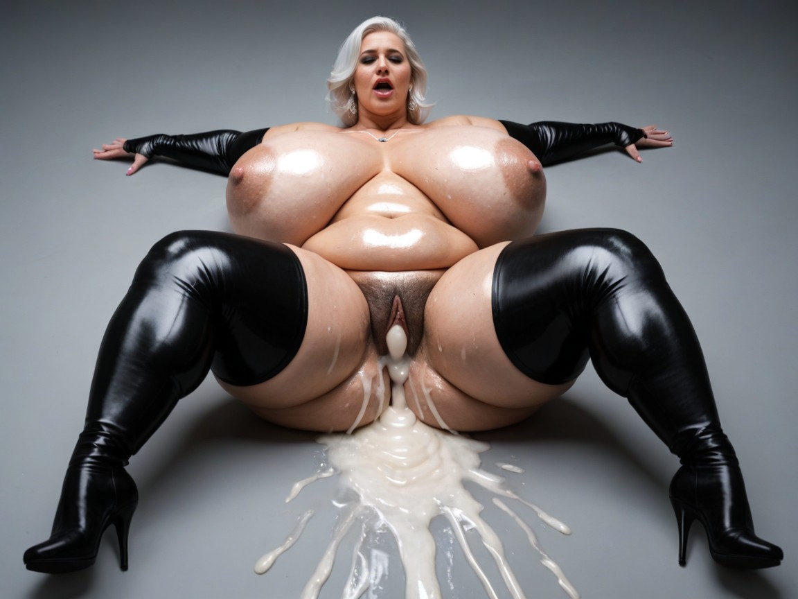 Elegant Mature Woman, Simple Dark Grey Background, Arms Spread AI Porn