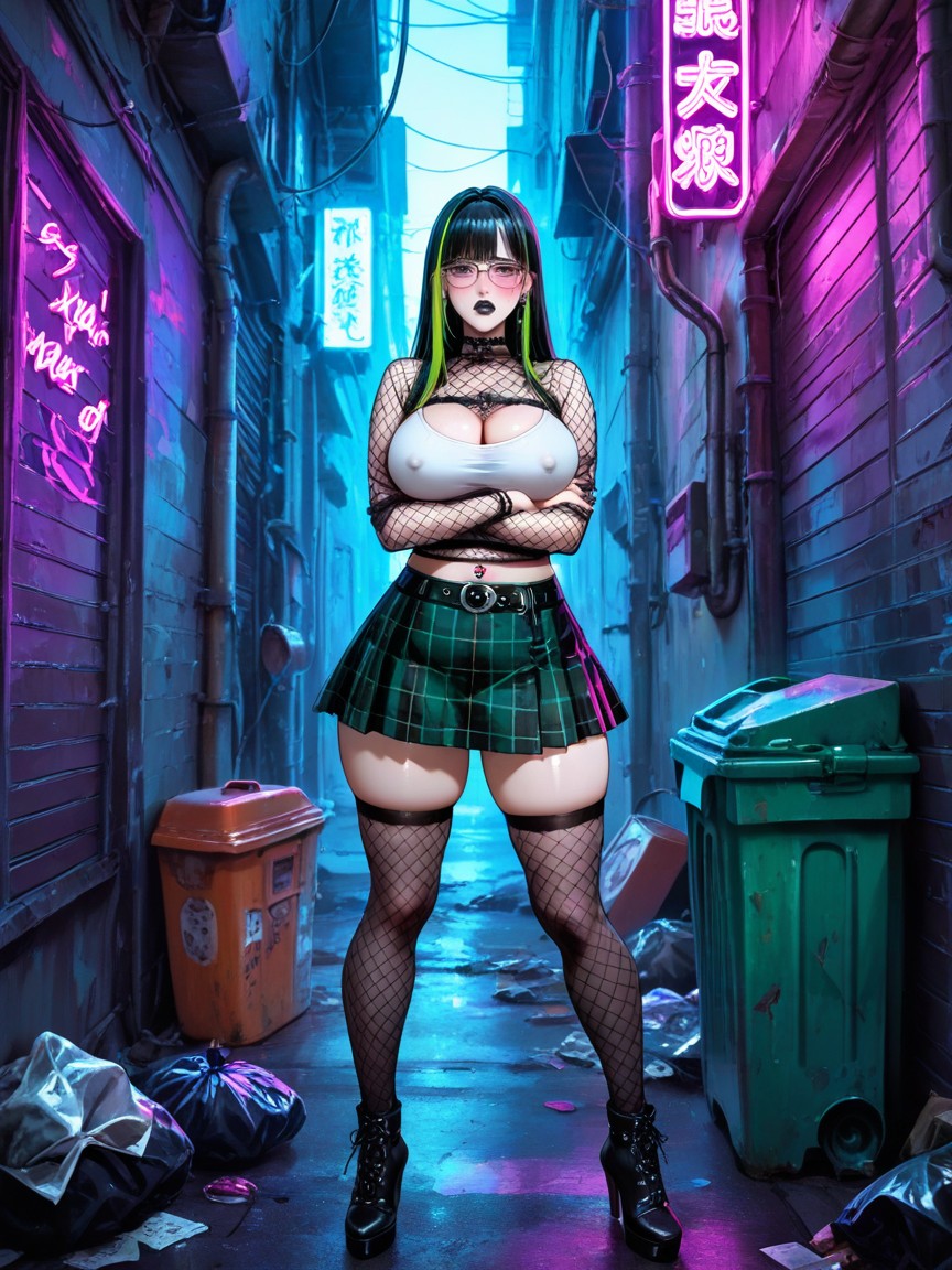 Embarrassed , Glasses, Goth Hentai AI Porn