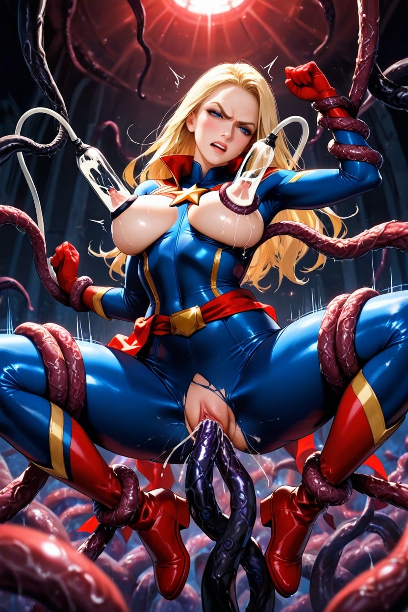 Red And Blue Boots, Blue Full-body Suit With Red Shoulders And Gloves, 25+ Hentai IA