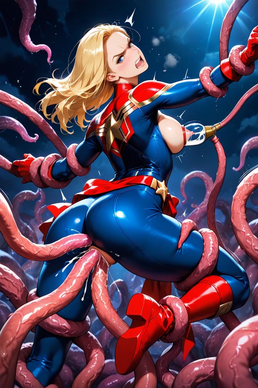 Double Penetration, Tentacle Penetration In Pussy, Red Tentacles Grabbing Breast Hentai AI Porn