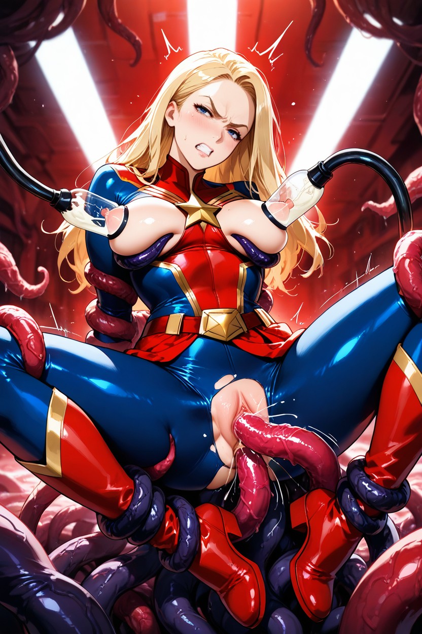 Milking Machine, Fucked By Red Tentacles, Erect Nipples Hentai AI Porn