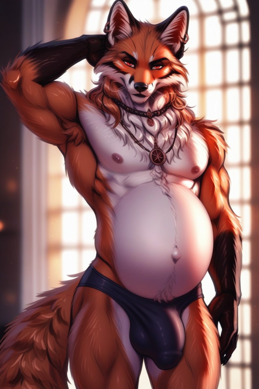 Heavy Pregnant Belly, Muscular, Pregnant Furry AI Porn