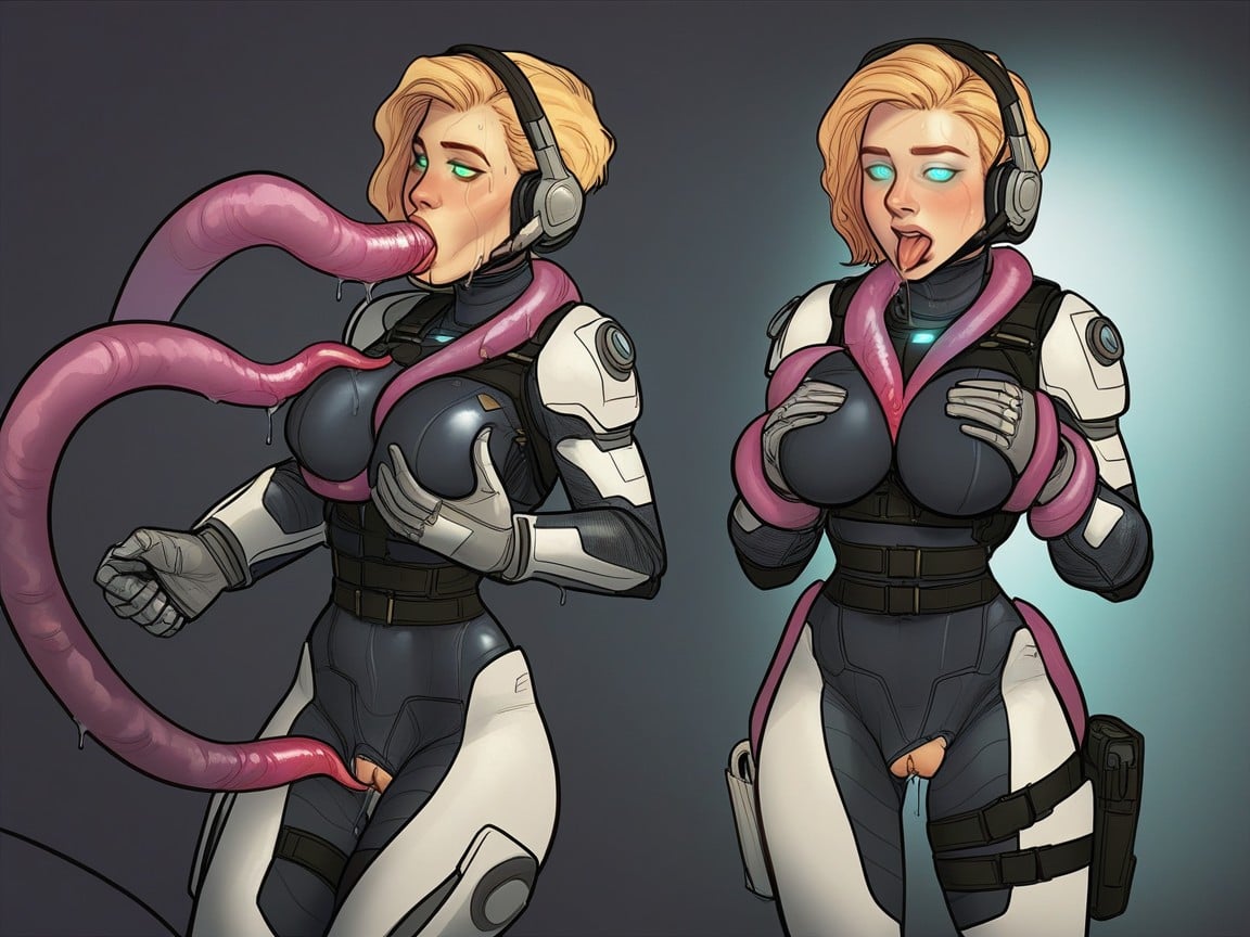 Expanded Vagina, Blonde Hair, Tentacles Wrapped Around Body AI Porn