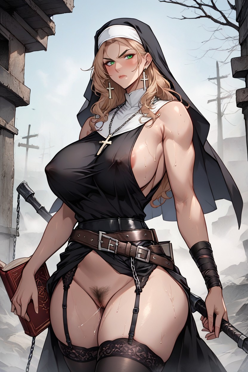 Huge Green Eyes, Massive Round Ass, Massive Cross Necklace AI Porn