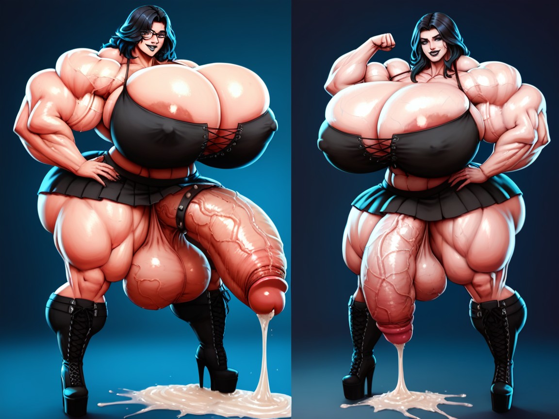 Smug Expression, Cock Ring, Hyper Gigantic Muscles Shemale AI Porn
