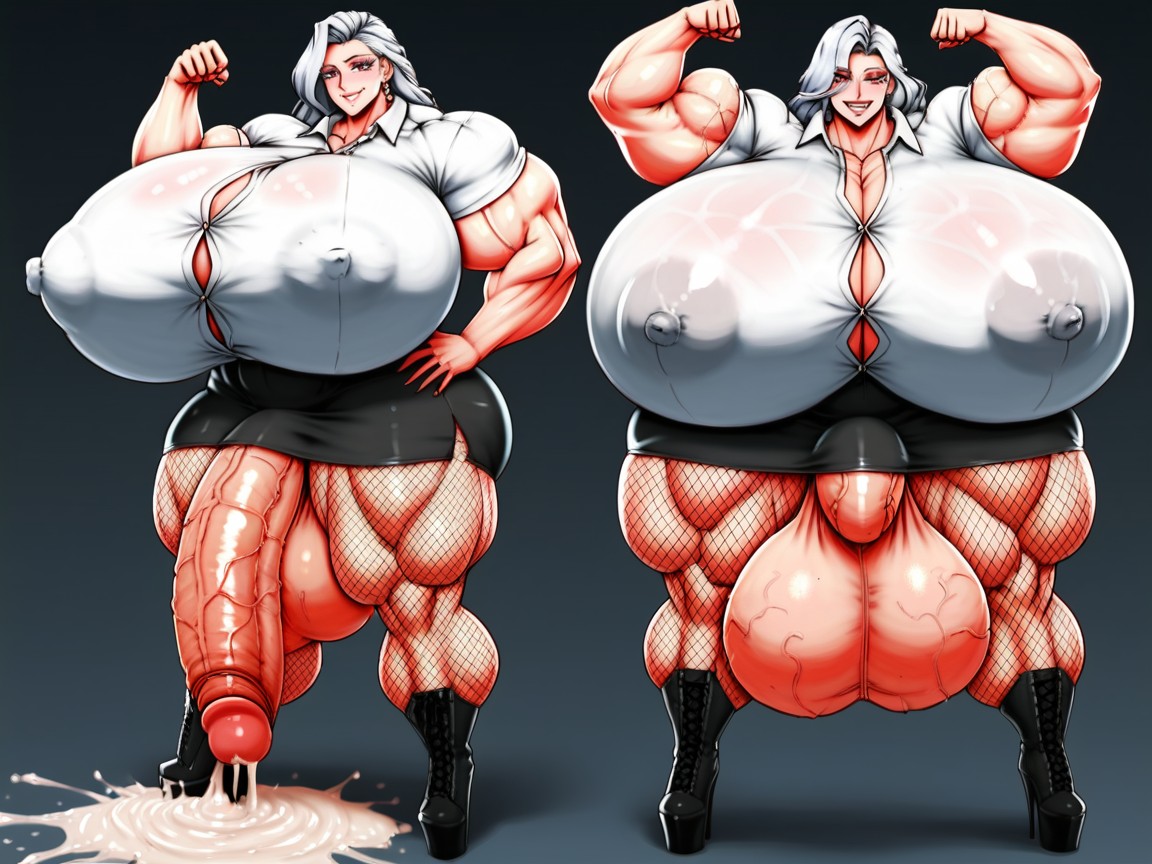Hyper Massive Penis, Hyper Gigant Muscles, Platform High Heel Boots Shemale AI Porn