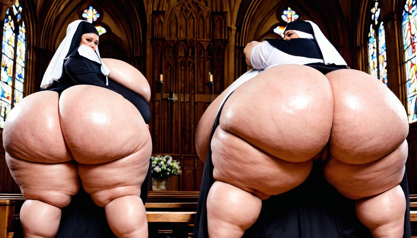 Oily Skin, Church Hat On Her Head, Super Huge Round Ass BBW AI Porn