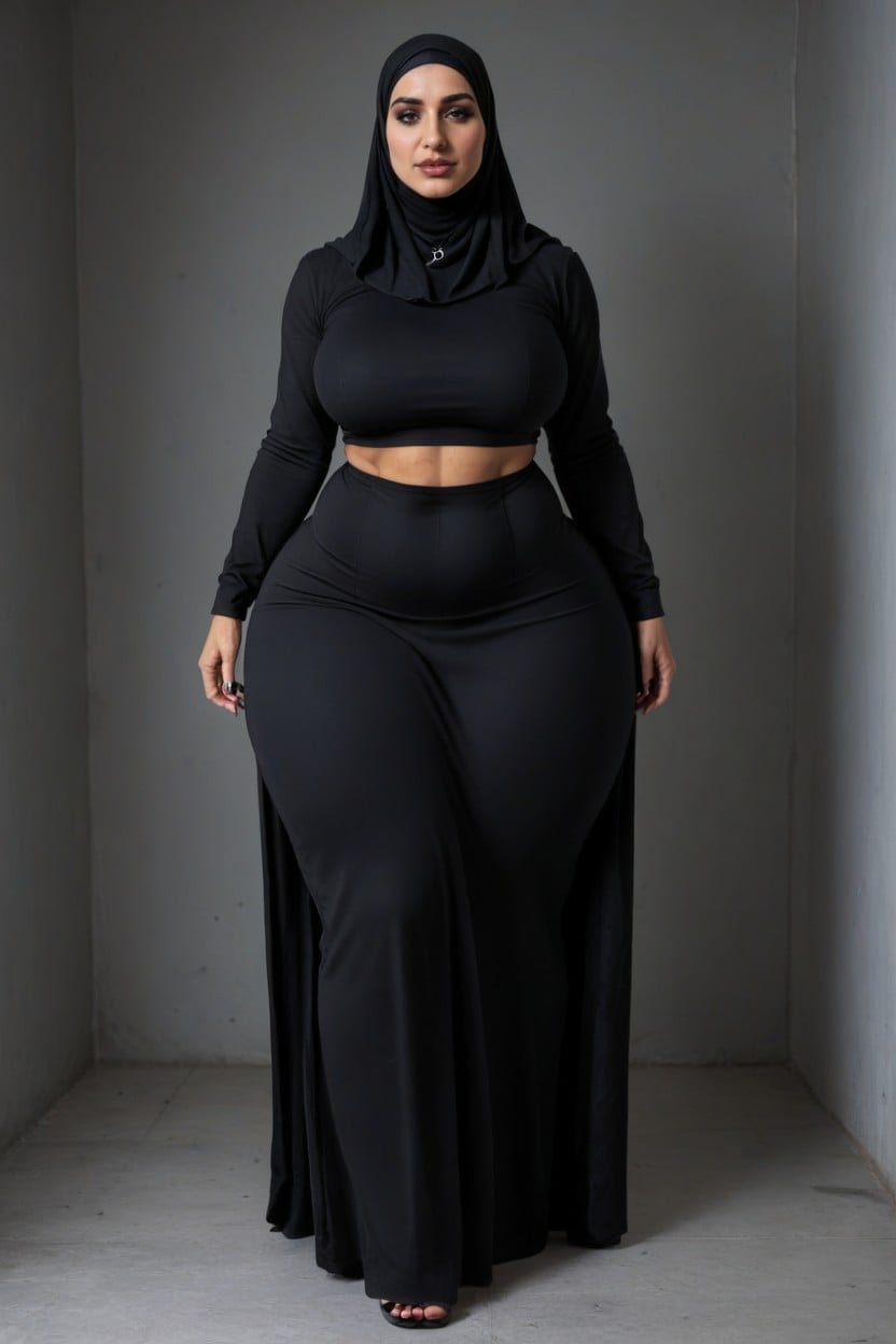 Simple Black Hijab, Massive Thighs, Medium Breast AI Porn