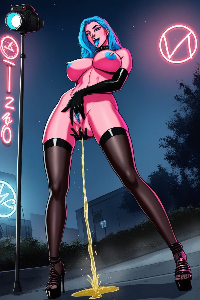 Blue Eyes, Magenta Neon Side Club, Lips Piercing AI Porn