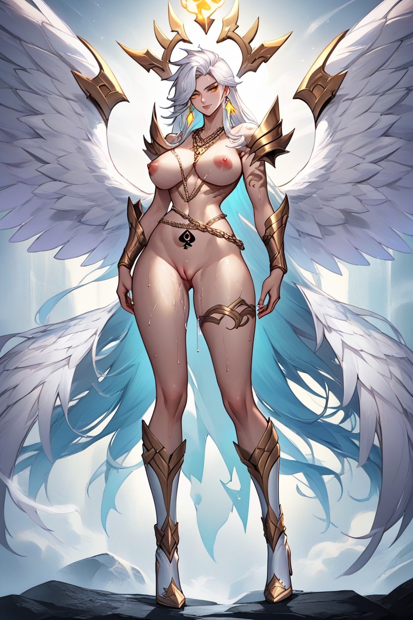 With Glowing Angel Wings, Waist Chain, Puffy Pussy Hentai AI Porn