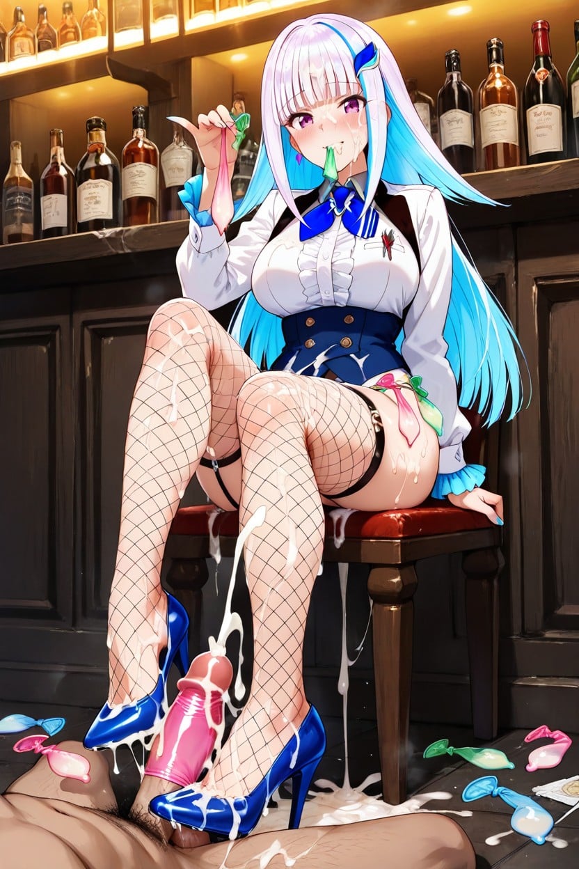 Holding A Used Condom In Hands, Cum On High Heels, Mouth Fill Excessive Cum Hentai AI Porn