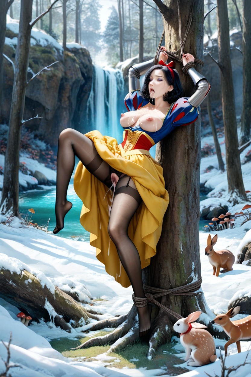 Skinny, Snow White Has Tied Hands To The Tree, Knight In Silver Armour Fucking Snow White AI Porn
