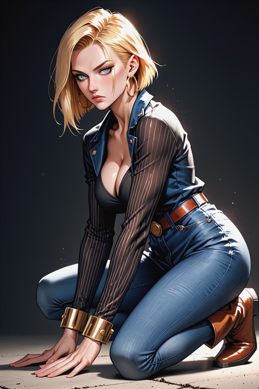 Brown Boots With Beige Cuffs, Blue Eyes, Vista Lateral Hentai IA