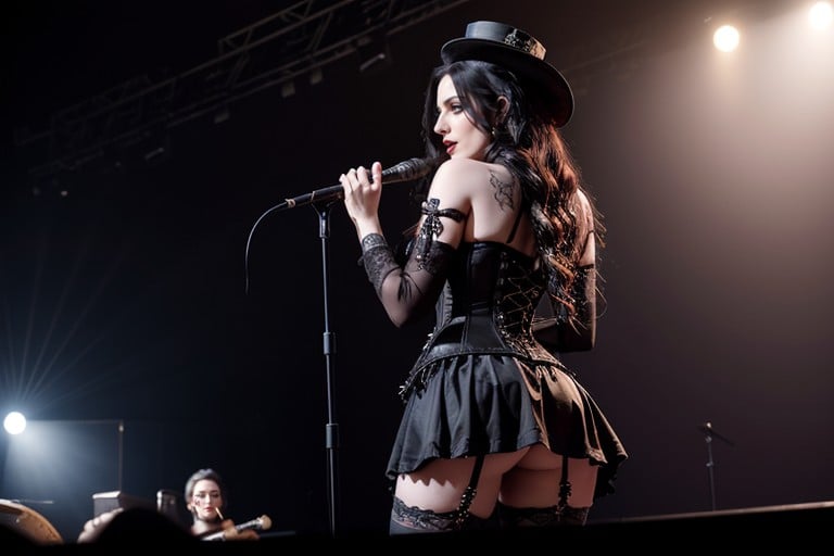 Leather Boots, Festival Crowd Silhouettes Mystical And Dangerous Shadow Tendrils At Her Feet, Rear View AI Porn