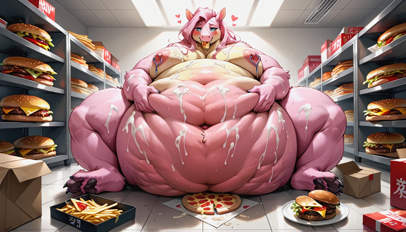 Sitting On Floor, Belly On Ground, Sweaty Furry AI Porn