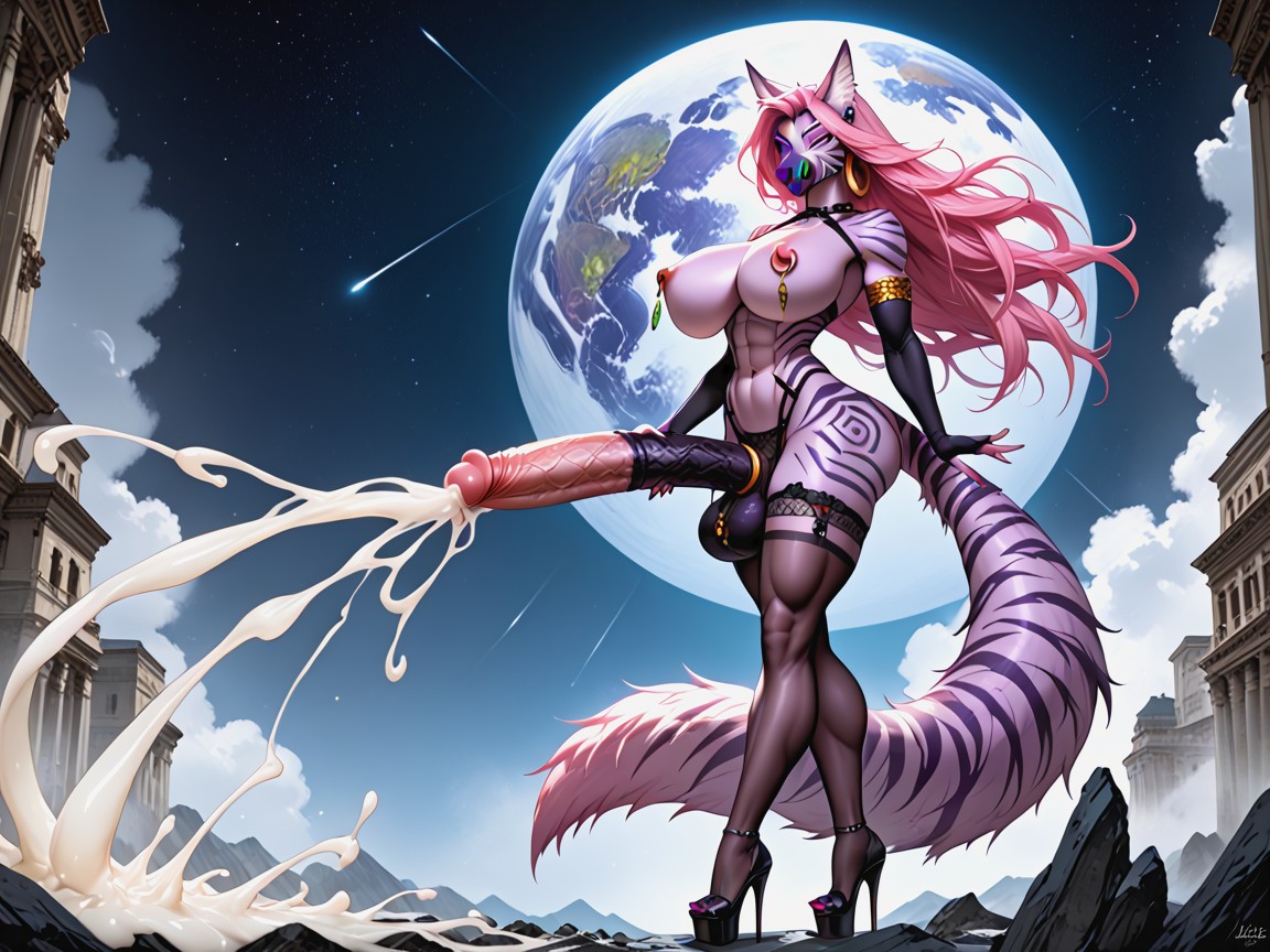 Purple Sheer Nylon Stockings, Giantess Taller Than Buildings, Fit Furry AI Porn