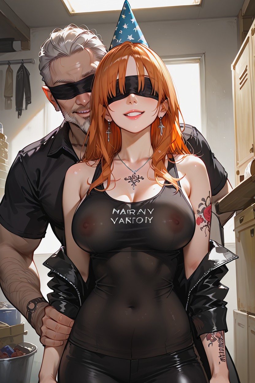 Garage, Female Wears Leather Jacket, Hourglass AI Porn