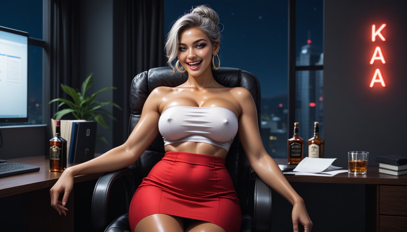 18+, Oiled Skin, Red Skirt AI Porn