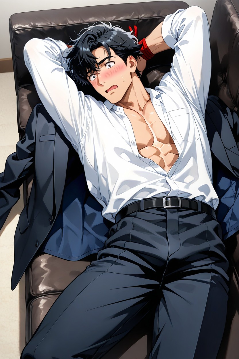 Disheveled Clothes, Long Shirt, Spread Out To Both Sides Porno IA Gay