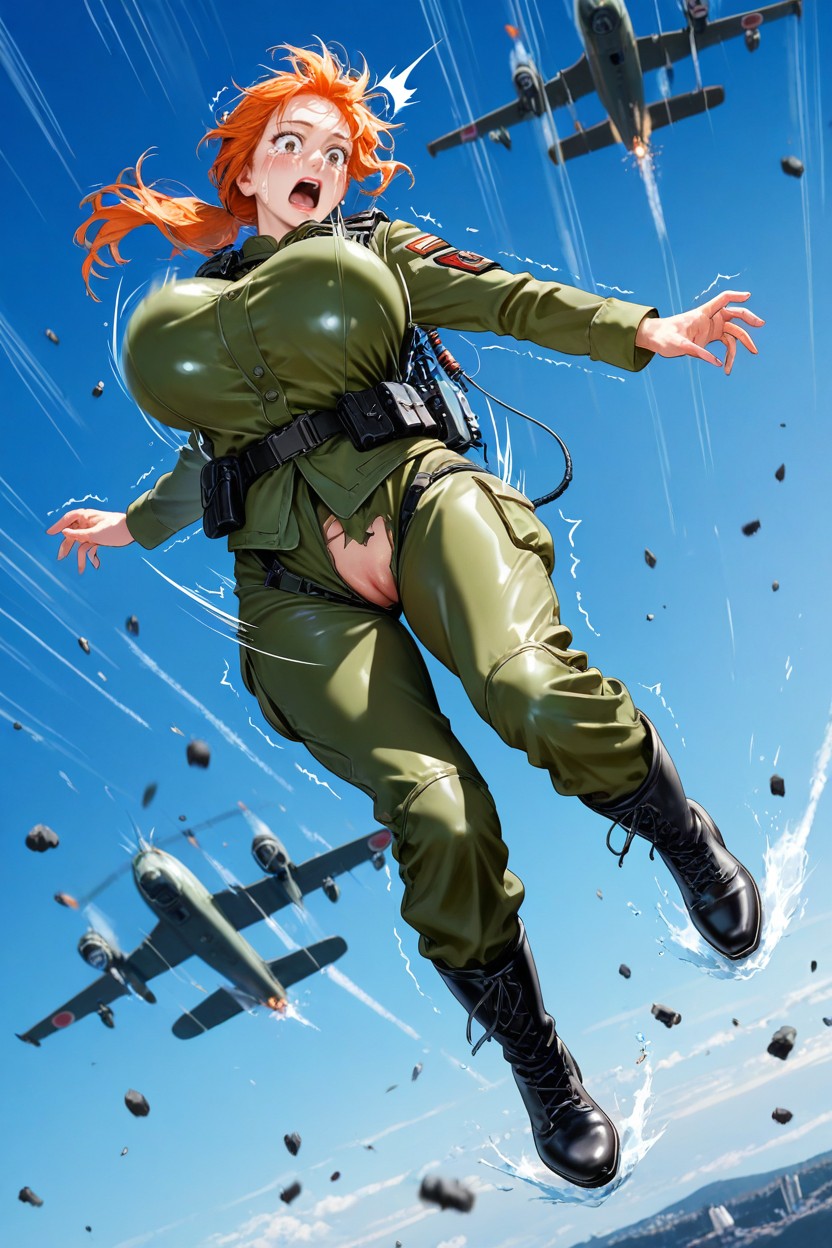 Exposed Pussy, Dynamic Pose, Flying Debris AI Porn