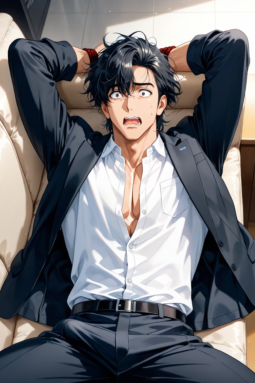 Slightly Messy Hair, Black Hair, Two Layers Shirt Porno IA Gay