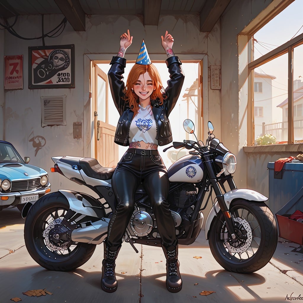 Female Jumps With, Female Wears Heavy Biker Boots, Tattoo AI Porn