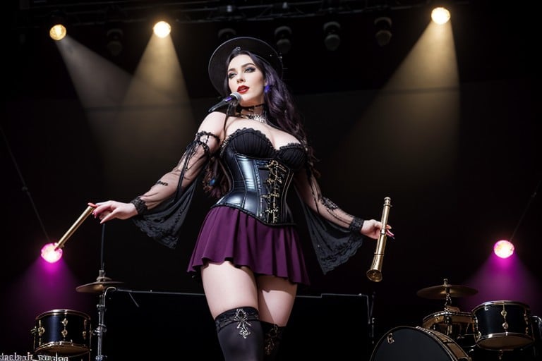 18+, Gold Dust As She Sings, Long Black Hair With Violet Sheen AI Porn