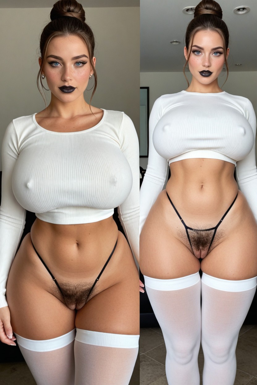 Blushing, Beautiful Face, Perfectly Natural Saggy Breast Shape AI Porn