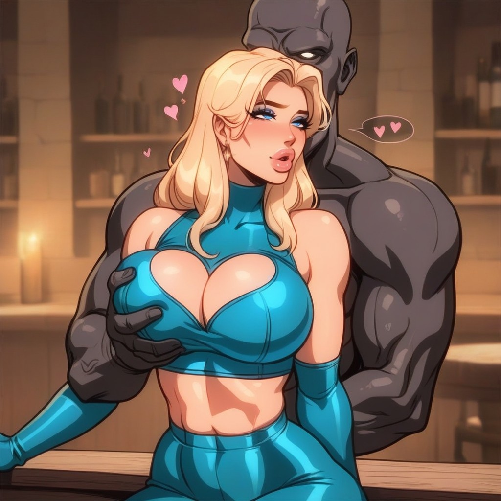 Blue Latex Crop Top, Groping, Blue Eyes AI Porn