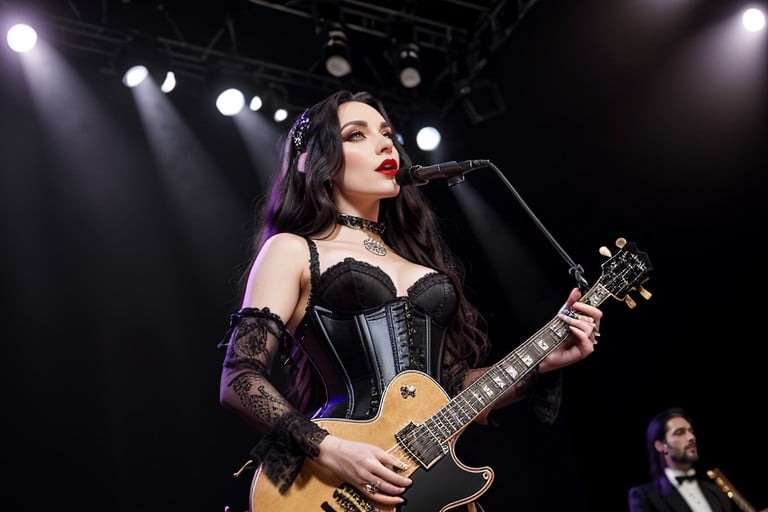 On Stage, Long Gothic Laced Leather Boots, Cinematic Ultra-realism AI Porn