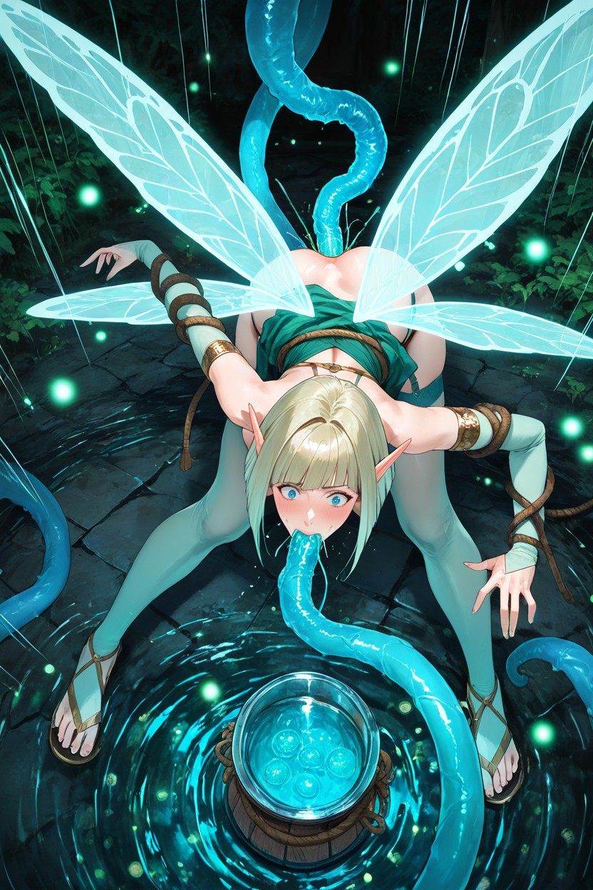 Blue Eyes, Blonde Hair, Miniaturized Liliputian Adult Women Fully Inside A Globular Glass Jar Hentai AI Porn