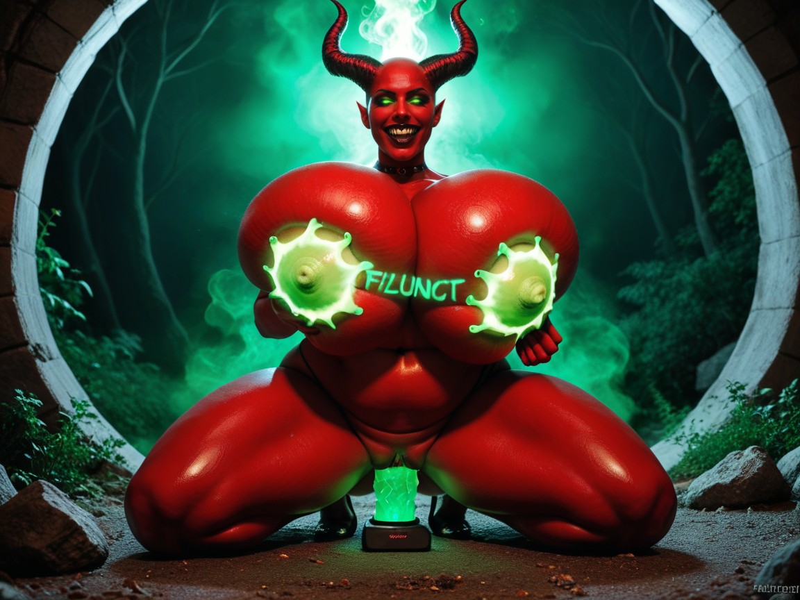 Demonic Face, Ridiculously Huge Breasts, Red Skin AI Porn